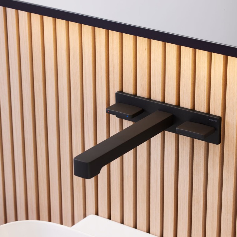 Geberit ONE square wall-mounted tap in black matt Geberit ONE square wall-mounted tap in black matt