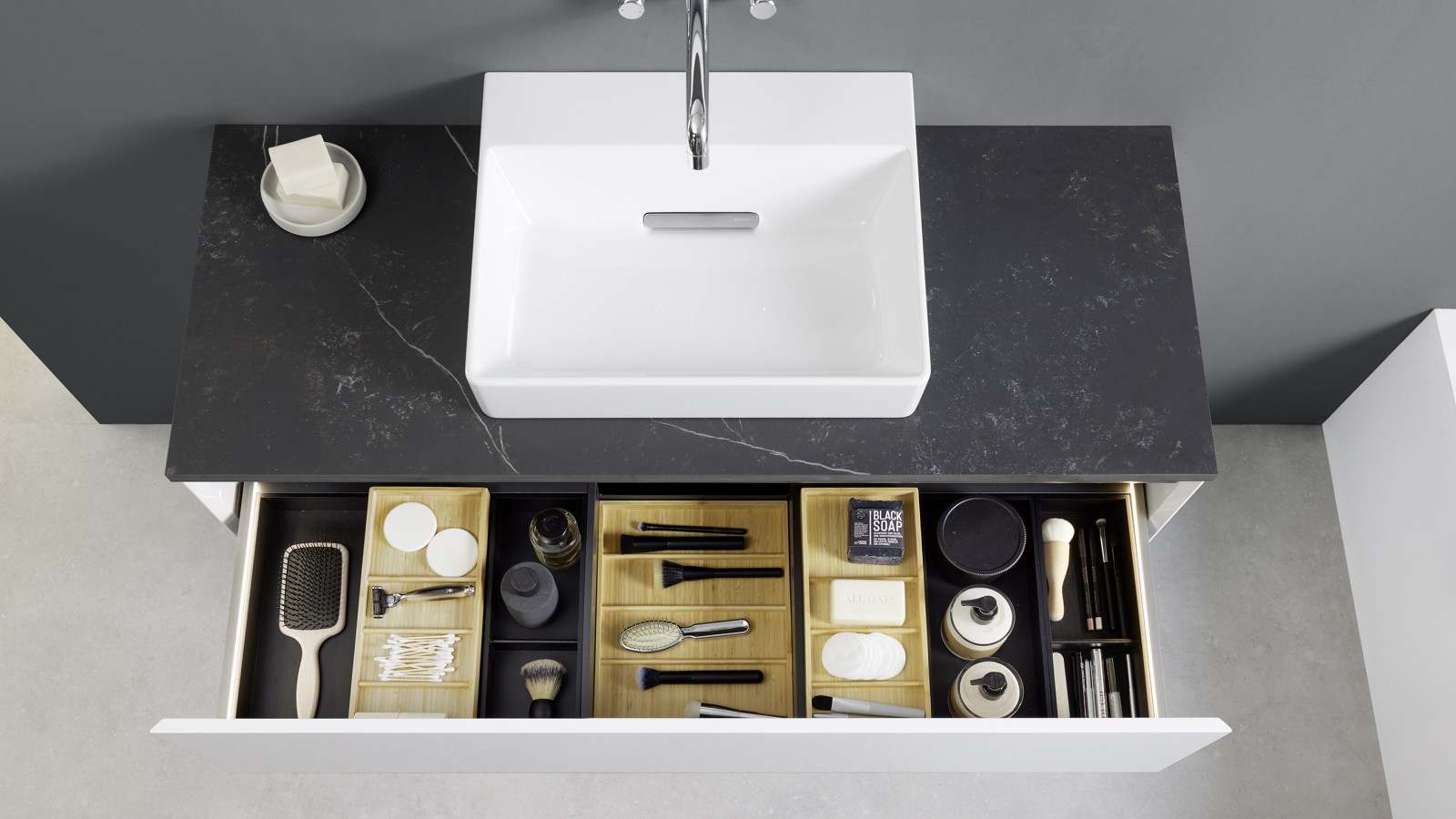 Geberit ONE open drawer with organisation system Geberit ONE open drawer with organisation system