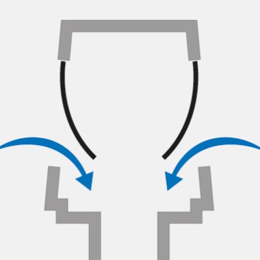 If negative pressure arises when a toilet is used, for instance, the diaphragms open and air flows into the system If negative pressure arises when a toilet is used, for instance, the diaphragms open and air flows into the system