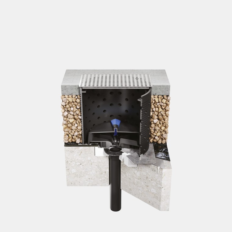 Instalimi i Geberit Pluvia në një çati betoni të ecshme me membranë bituminoze