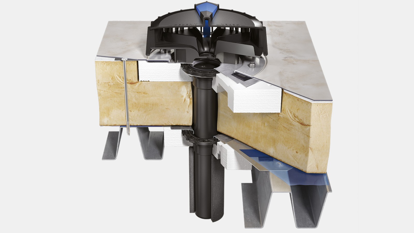 Geberit Pluvia Outlet for insulated roof with vapour barrier connection and roof foil as water-bearing level