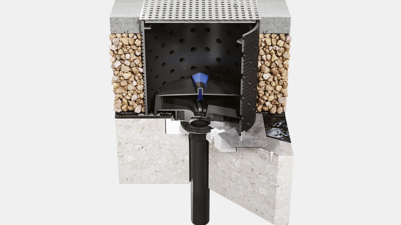 Geberit Pluvia outlet installed with “weight-bearing” set