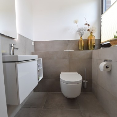 View of the Geberit AquaClean Mera Classic shower toilet and the washbasin View of the Geberit AquaClean Mera Classic shower toilet and the washbasin