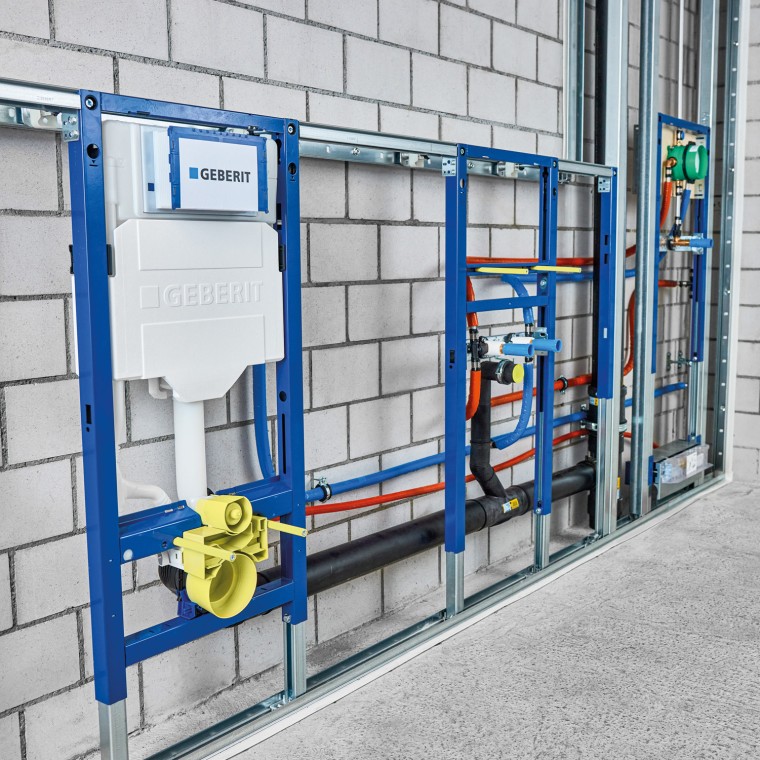 Sistemi Duofix për mure me element për WC, element për lavaman dhe element për dush