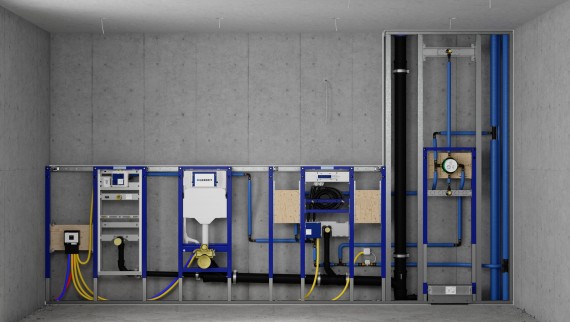 Geberit Duofix prewall installation and cisterns in a system wall