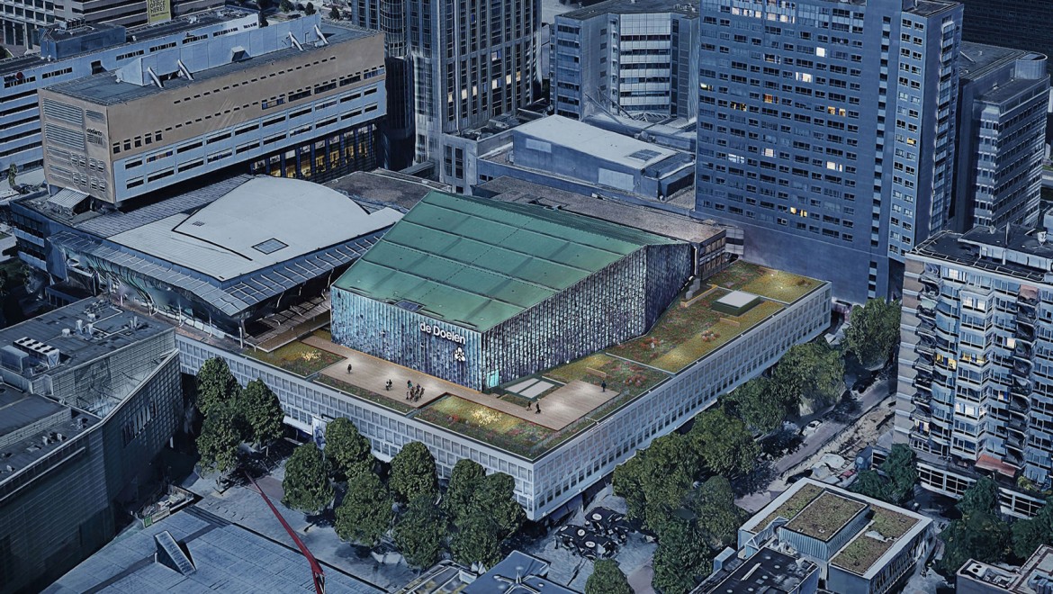 The flat roof measures over 2500 m² and runs around the copper roof of the large concert hall (© Plotvis and Kraaijvanger Architecten) The flat roof measures over 2500 m² and runs around the copper roof of the large concert hall (© Plotvis and Kraaijvanger Architecten)