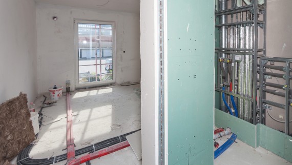 The industrially prefabricated Geberit GIS installation system for the complete supply and drainage system shortened the construction time by three months (© Geberit) The industrially prefabricated Geberit GIS installation system for the complete supply and drainage system shortened the construction time by three months (© Geberit)