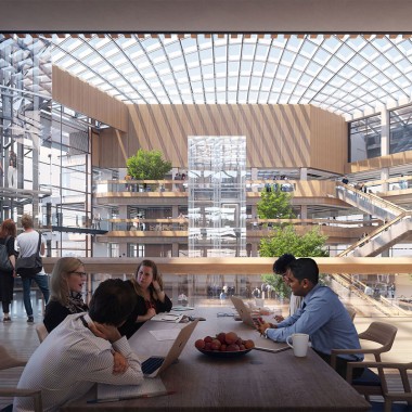 Flooded with light thanks to the glass façade and the glass roof: Inside the building (©Foster&Partners) Flooded with light thanks to the glass façade and the glass roof: Inside the building (©Foster&Partners)