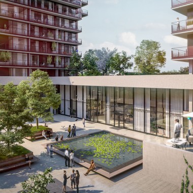On the ground floor, the three towers are connected to each other (© Soravia) On the ground floor, the three towers are connected to each other (© Soravia)