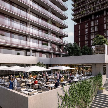Overhanging roof terraces and gastronomy are part of the offer (© Soravia) Overhanging roof terraces and gastronomy are part of the offer (© Soravia)