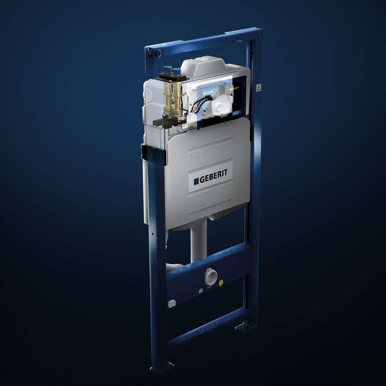 Cisternë e fshehur Geberit Sigma me njësi të integruar shpëlarjeje higjienike.