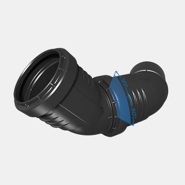 Ndihmë e thjeshtë për rreshtim: shenjimi 30° në pjesët lidhëse Geberit Silent-PP Ndihmë e thjeshtë për rreshtim: shenjimi 30° në pjesët lidhëse Geberit Silent-PP