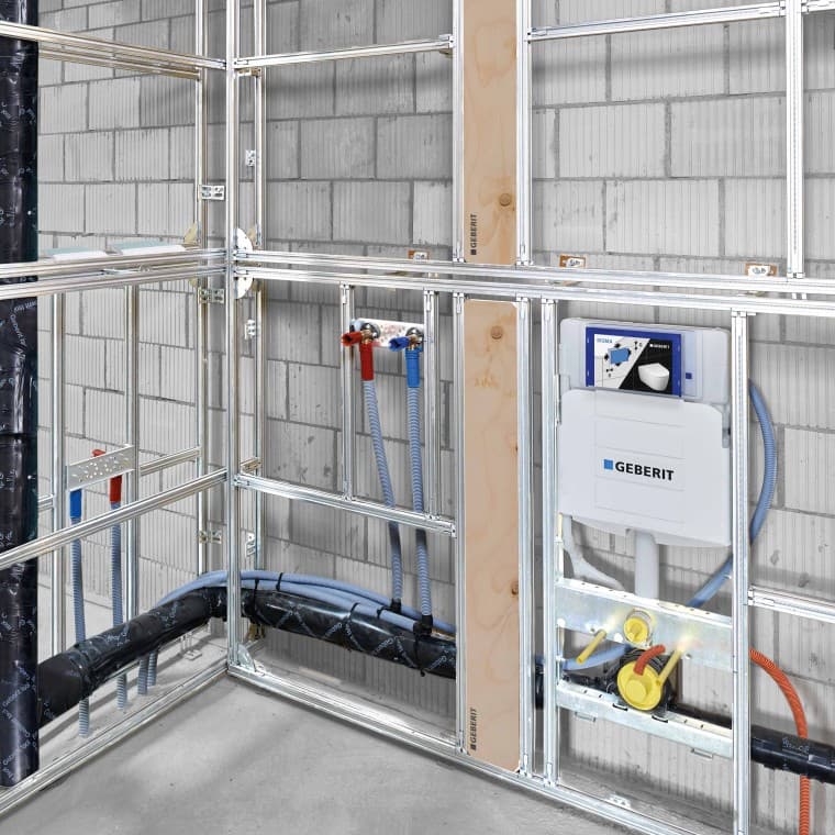 Modul parafabrikat i instalimit Geberit GIS për situata ndërtimi edhe nga më të pazakontat. Modul parafabrikat i instalimit Geberit GIS për situata ndërtimi edhe nga më të pazakontat.